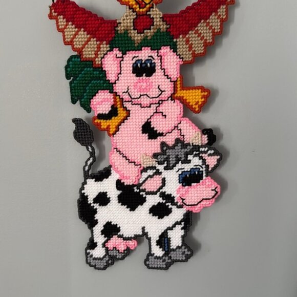 Needlepoint Welcome Sign Welcome To The Funny Farm Chicken Cow Pig - Picture 4 of 7